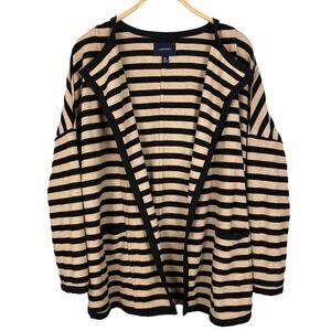 Lands' End MEDIUM Women's Long Sleeve Cotton Cardigan Sweater Black/Tan Striped
